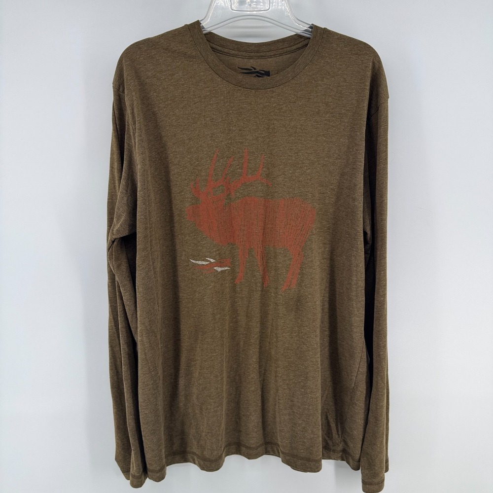 SITKA Shirt Mens XL Long Sleeve T-Shirt Brown Elk Graphic Hunting
